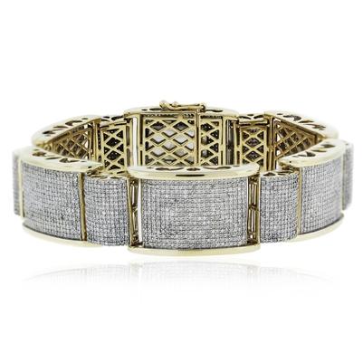 Bracelet Homme Rond Pavé Diamant Naturel 20 Carats Or Jaune 14K - HarryChadEnt.FR