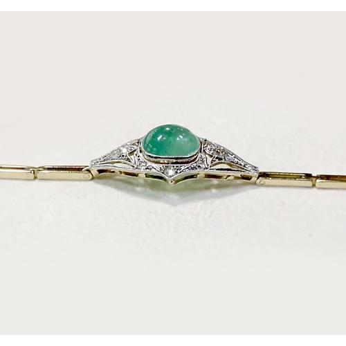 Bracelet Jade Diamant Rond Lunette Sertie 6.50 Carats Deux Tons Or 14K - HarryChadEnt.FR