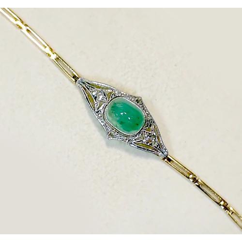 Bracelet Jade Diamant Rond Lunette Sertie 6.50 Carats Deux Tons Or 14K - HarryChadEnt.FR