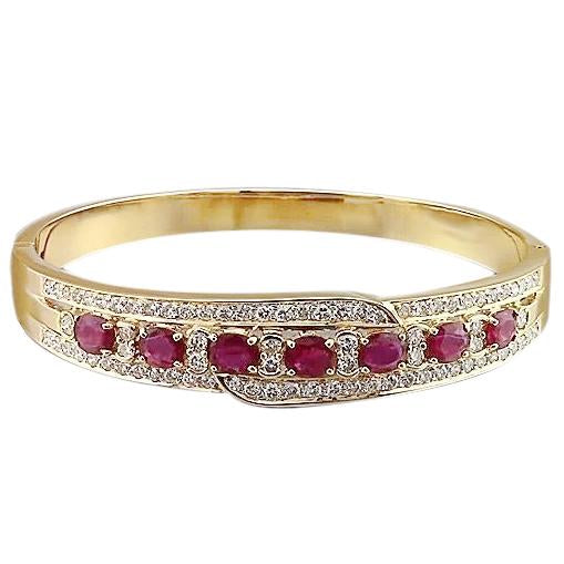 Bracelet Jonc Diamant Rubis Ovale 20 Carats Or Jaune 14K - HarryChadEnt.FR