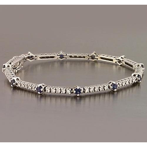 Bracelet Tennis Saphir Bleu & Diamant 8.40 Carats Or Blanc 14K - HarryChadEnt.FR