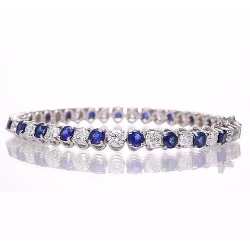 Bracelet Tennis Saphir Bleu & Diamants 8.40 Carats Or Blanc 14K - HarryChadEnt.FR