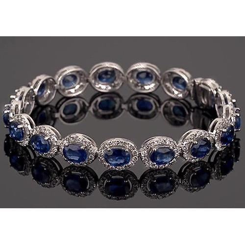 Bracelet Tennis Saphir Bleu Parure 39 Carats Bijoux Femme - HarryChadEnt.FR