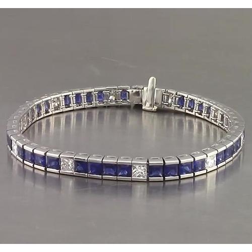 Bracelet Tennis Saphir Bleu Taille Princesse 25 Carats Or Blanc 14K - HarryChadEnt.FR
