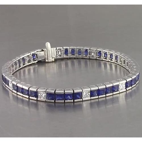 Bracelet Tennis Saphir Bleu Taille Princesse 25 Carats Or Blanc 14K - HarryChadEnt.FR