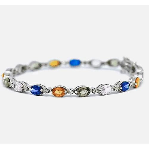 Bracelet Tennis Saphir serti de griffes 14.50 Carats Pierres Or Blanc 14K - HarryChadEnt.FR