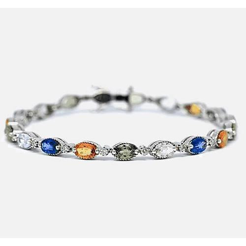 Bracelet Tennis Saphir serti de griffes 14.50 Carats Pierres Or Blanc 14K - HarryChadEnt.FR
