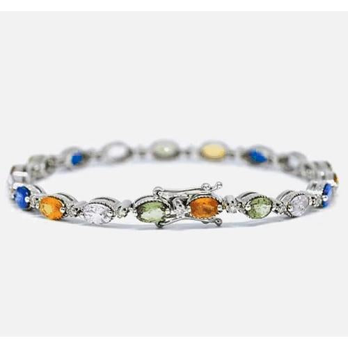 Bracelet Tennis Saphir serti de griffes 14.50 Carats Pierres Or Blanc 14K - HarryChadEnt.FR
