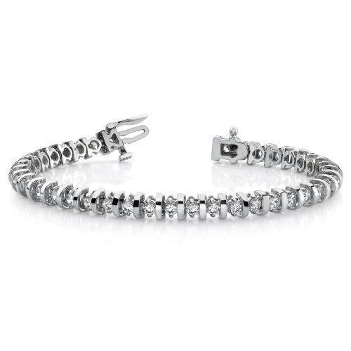 Bracelet Tennis Or Blanc 14K 4 Carats Diamants Naturels Taille Ronde - HarryChadEnt.FR