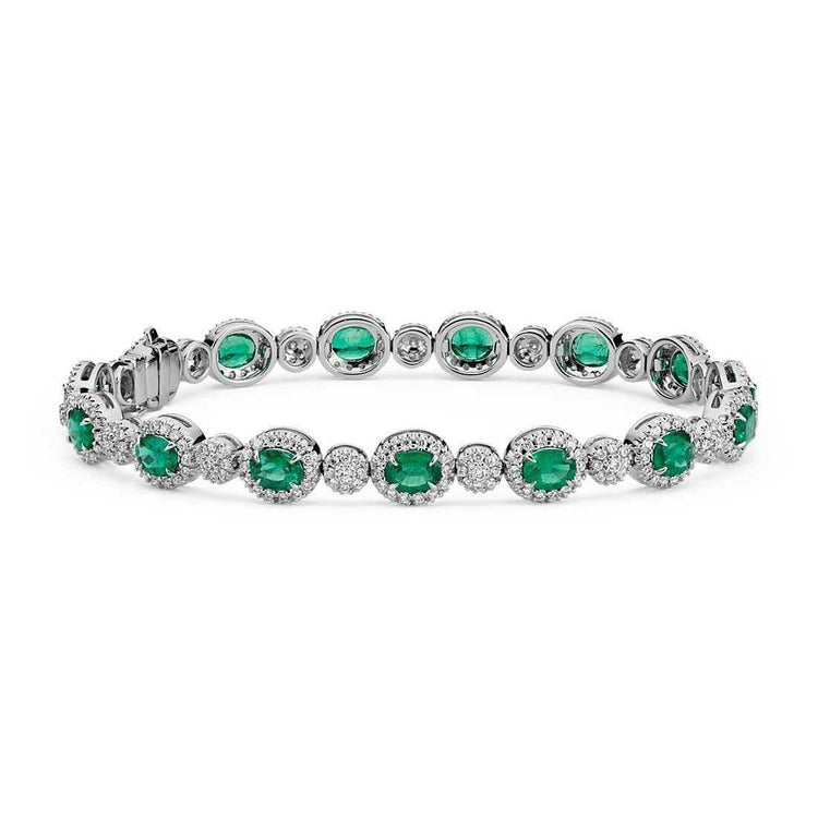 Bracelet tennis émeraude verte et diamants de 8.50 ct en or blanc 14 carats - HarryChadEnt.FR