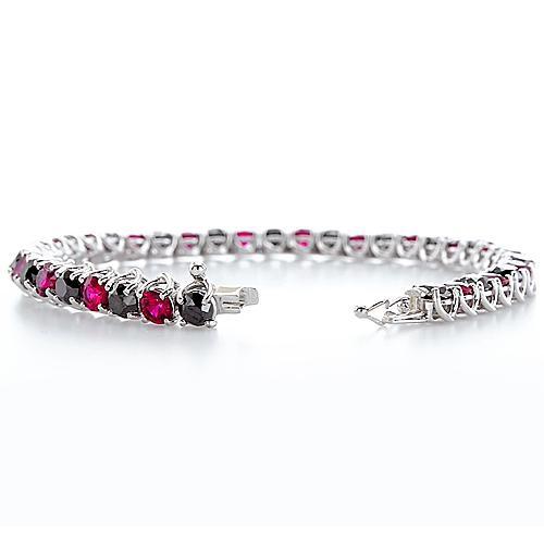 Bracelet tennis rubis et diamants noirs serti de griffes 11.70 carats - HarryChadEnt.FR