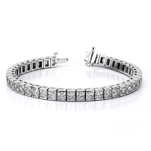 Bracelet tennis diamants étincelants taille princesse Wg 14K 14.70 carats - HarryChadEnt.FR
