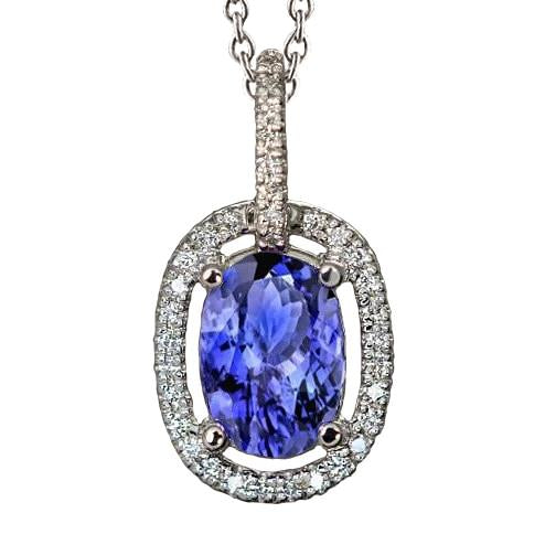 Chaîne Collier Pendentif Tanzanite Or Blanc Et Diamants 3.50 Ct - HarryChadEnt.FR
