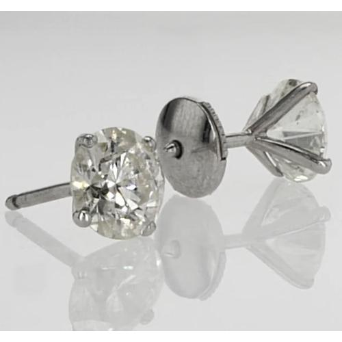 Clous d'Oreilles Diamant Rond 1.60 Carats Or Blanc 14K - HarryChadEnt.FR