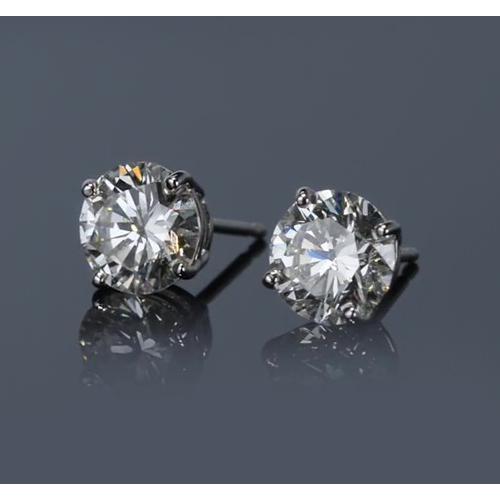 Clous d'oreilles diamants ronds griffes en or blanc 14K G Si1 2 carats - HarryChadEnt.FR