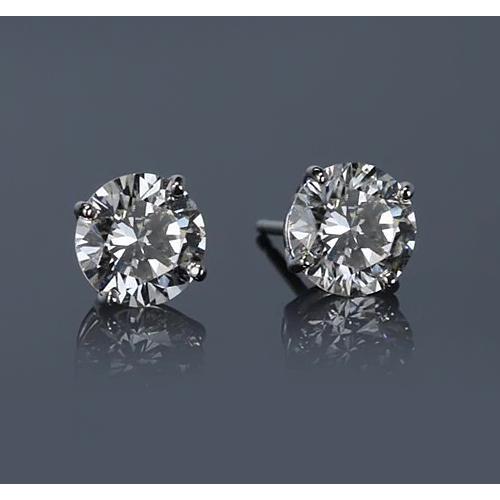 Clous d'oreilles diamants ronds griffes en or blanc 14K G Si1 2 carats - HarryChadEnt.FR
