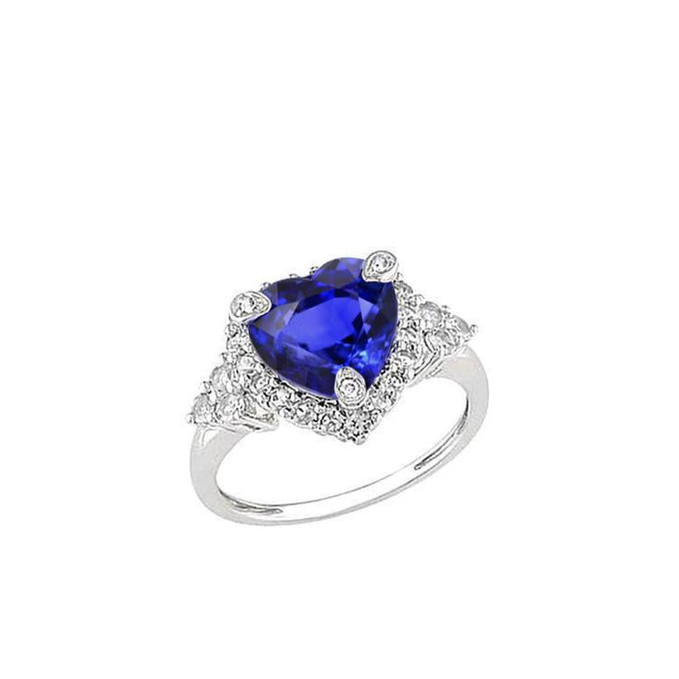 Coeur Sri Lanka Saphir Diamants Ronds 8.26 Ct. Bague Or Blanc 14K - HarryChadEnt.FR