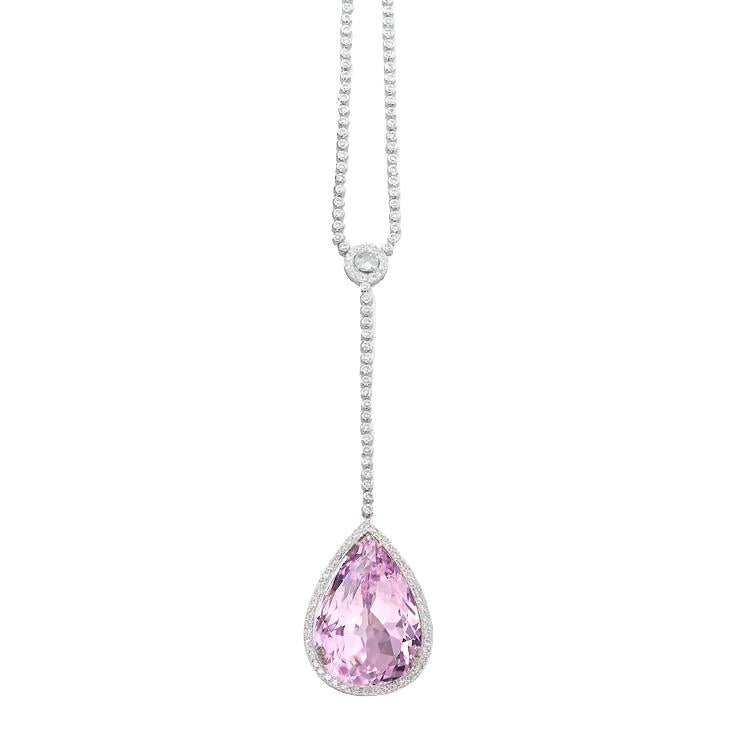 Collier Diamant 16 Ct Rose Poire Taille Kunzite Pendentif Bijoux En Or - HarryChadEnt.FR