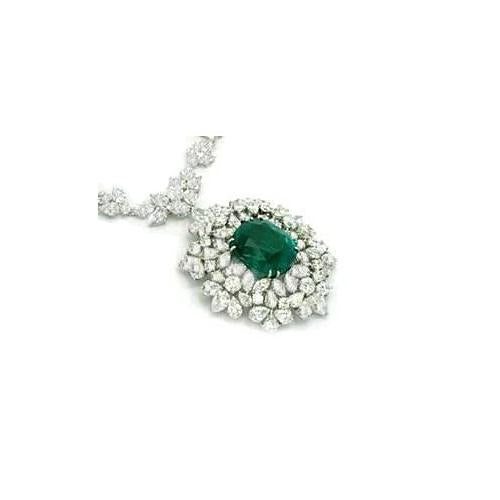 Collier Émeraude Verte Et Diamants 79.16 Ct 16" Or Blanc 14K - HarryChadEnt.FR