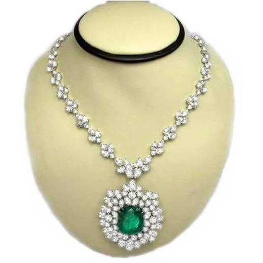 Collier Émeraude Verte Et Diamants 79.16 Ct 16" Or Blanc 14K - HarryChadEnt.FR