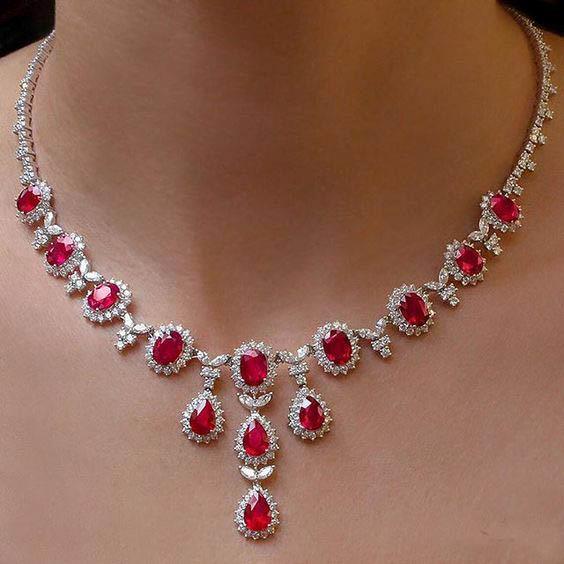 Collier Femme Rubis Avec Diamants Or Blanc 48 Ct 14K - HarryChadEnt.FR