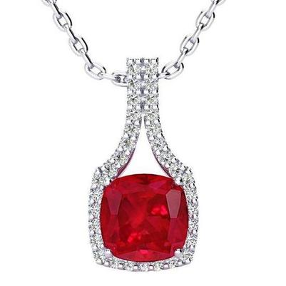 Collier Pendentif 13.40 Ct Rubis Rouge Avec Diamants Or Blanc 14K Nouveau