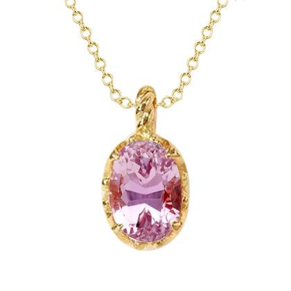 Collier Pendentif 25 Carats Solitaire Rose Kunzite Or Jaune 14K - HarryChadEnt.FR