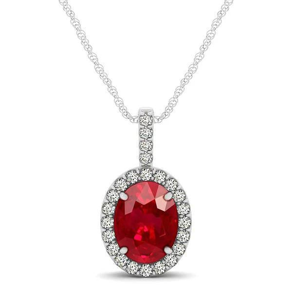 Collier Pendentif Avec Chaîne 4.50 Ct. Rubis Et Diamants Or Blanc 14K - HarryChadEnt.FR