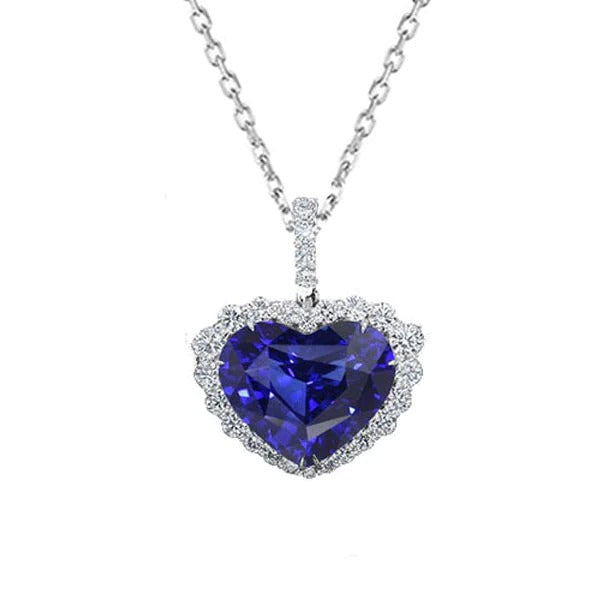 Collier Pendentif Coeur Gemme & Diamant Rond Halo 3.50 quilates
