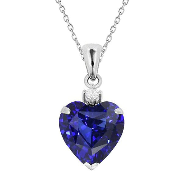 Collier Pendentif Coeur Saphir & Diamant Femme 2 Pierres 3.50 quilates