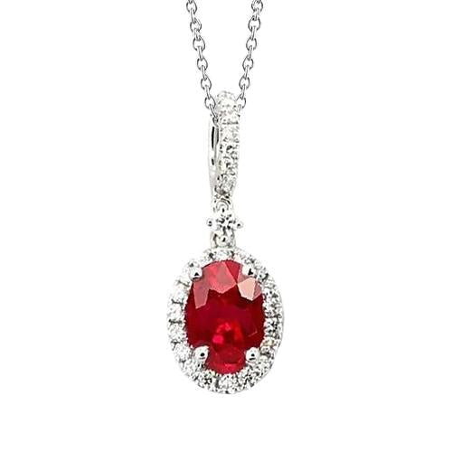 Collier Pendentif En Or Blanc Avec Chaîne 9.75 Ct Rubis Et Diamants - HarryChadEnt.FR