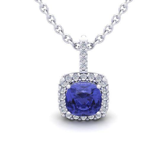 Collier Pendentif Grande Tanzanite Et Diamants 19 Ct Or Blanc 14K - HarryChadEnt.FR