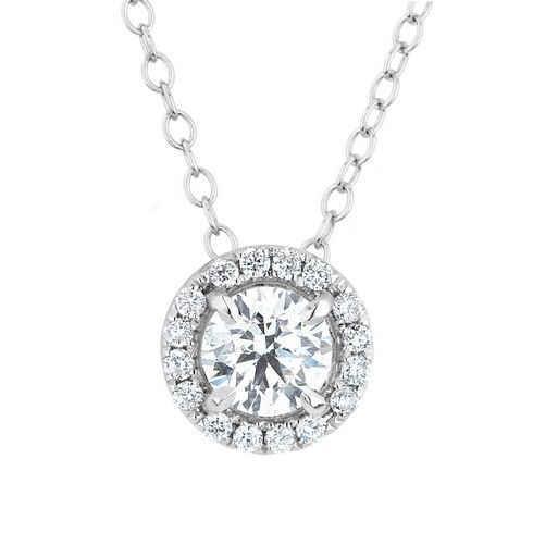 Collier Pendentif Halo Diamant Rond 1.65 Carats Or Blanc 14K - HarryChadEnt.FR