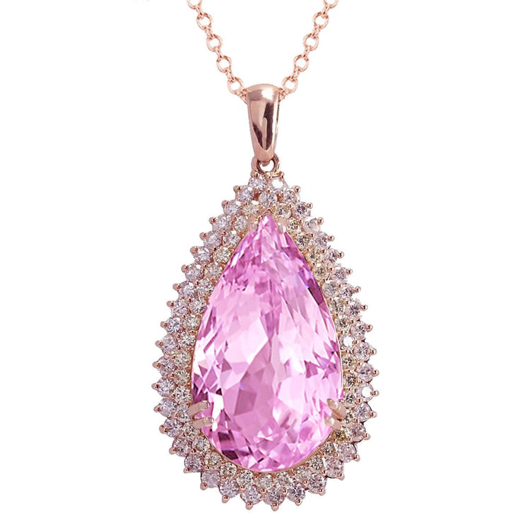 Collier Pendentif Kunzite Rose Avec Diamants 25.35 Ct Or Rose 14K - HarryChadEnt.FR