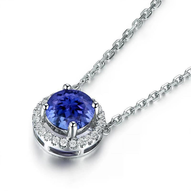 Collier Pendentif Or Blanc 14K 3.25 Carats Tanzanite Et Diamants - HarryChadEnt.FR