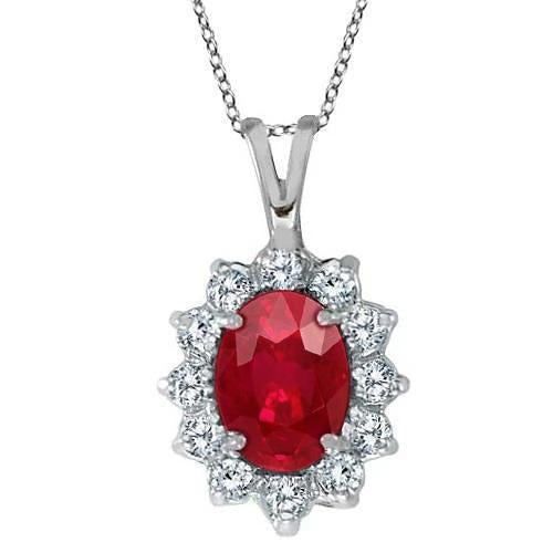 Collier Pendentif Or Blanc 8.50 Carats Rubis & Diamants - HarryChadEnt.FR