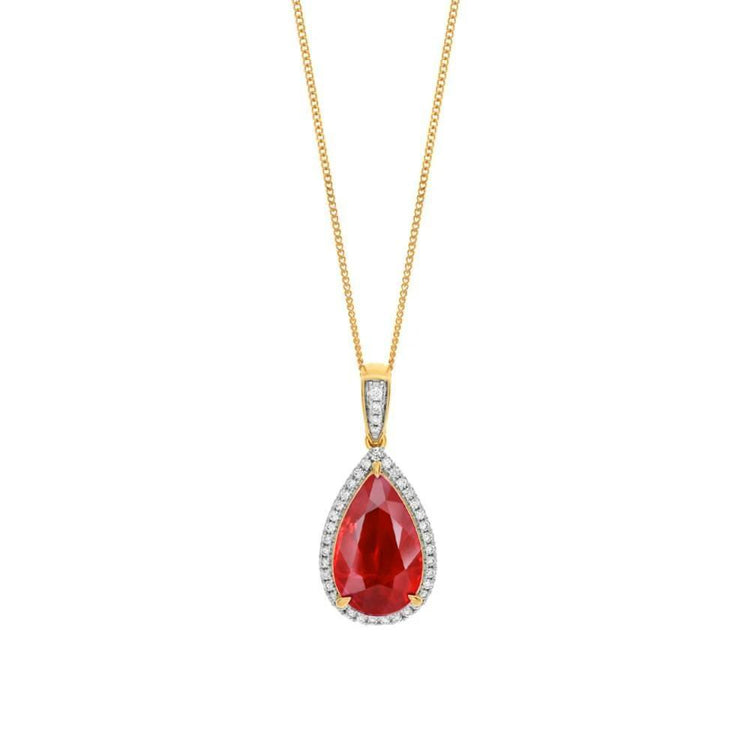 Collier Pendentif Or Jaune 14K 4.50 Carats Rubis Et Diamants Neuf - HarryChadEnt.FR