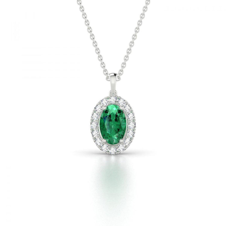 Collier Pendentif Ovale Vert Emeraude Et Diamant Pierres Précieuses 4.55 Carat - HarryChadEnt.FR