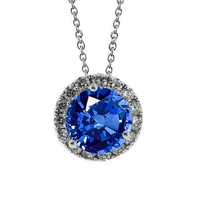 Collier Pendentif Rond Ceylan Saphir & Diamant 3.50 Carat WG 14K - HarryChadEnt.FR