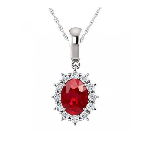 Collier Pendentif Rubis & Diamants 2.60 Carats Or Blanc 14K - HarryChadEnt.FR