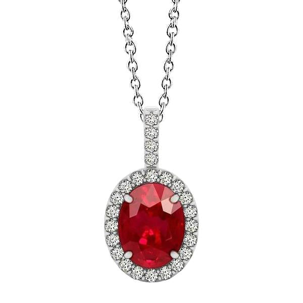 Collier Pendentif Rubis Et Diamants 4.50 Ct Or Blanc 14K