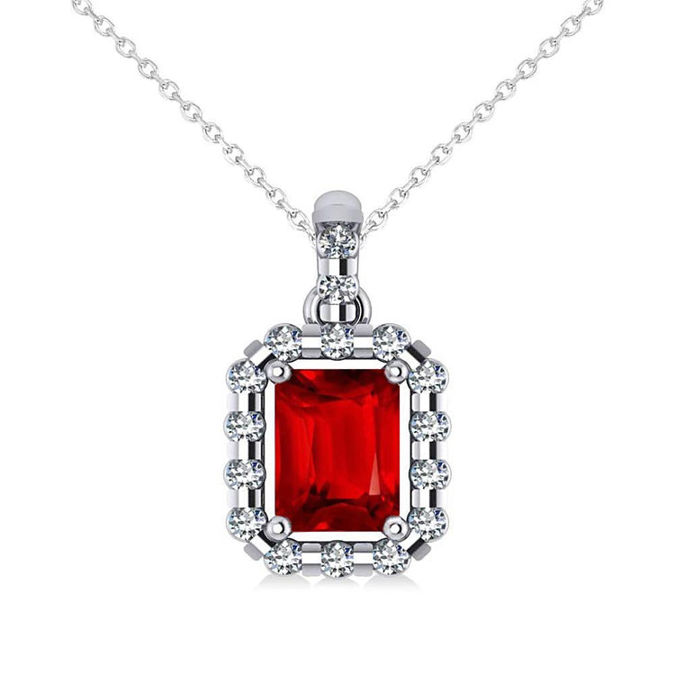Collier Pendentif Rubis Taille Émeraude 14K Avec Diamants Ronds 5.60 Ct - HarryChadEnt.FR