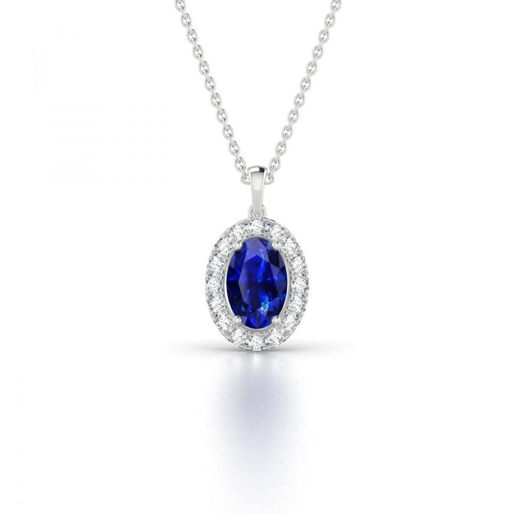 Collier Pendentif Saphir Ceylan Diamants 3.25 Carats Or 14K - HarryChadEnt.FR