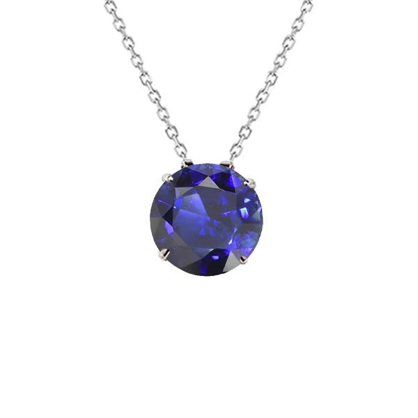 Collier Pendentif Solitaire Saphir Bleu Rond 4 Griffes 2 quilates