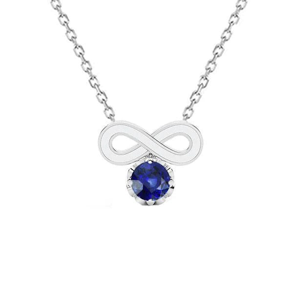 Collier Pendentif Solitaire Saphir Bleu Rond Style Infini 1 quilates