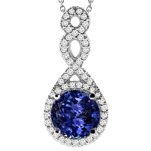 Collier Pendentif Tanzanite & Diamant De Forme Ronde 4.25 Carat WG 14K - HarryChadEnt.FR