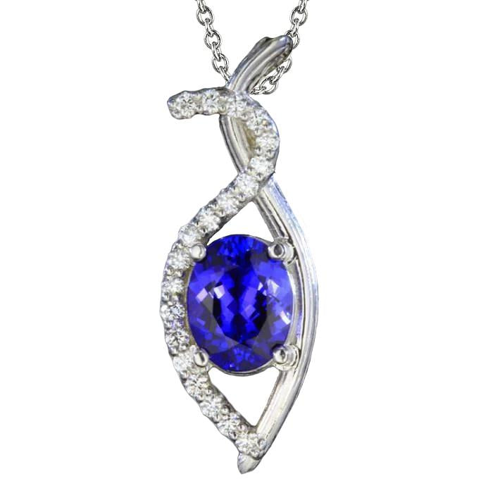 Collier Pendentif Tanzanite Et Diamants 2.25 Ct Or Blanc 14K - HarryChadEnt.FR