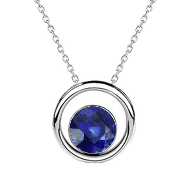 Collier Solitaire Cercle Pendentif Saphir de Ceylan Rond 2 quilates