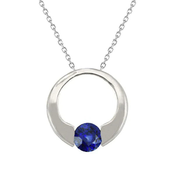 Collier Solitaire Pendentif Saphir de Ceylan Rond Bijou Or 1 quilates