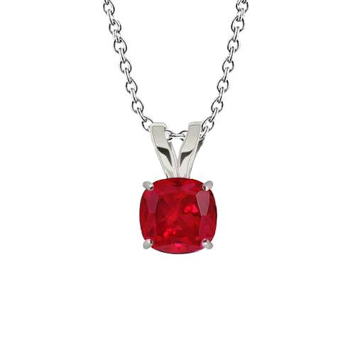 Collier à pendentif solitaire en or blanc de 3.50 ct avec rubis rouge et chaîne - HarryChadEnt.FR